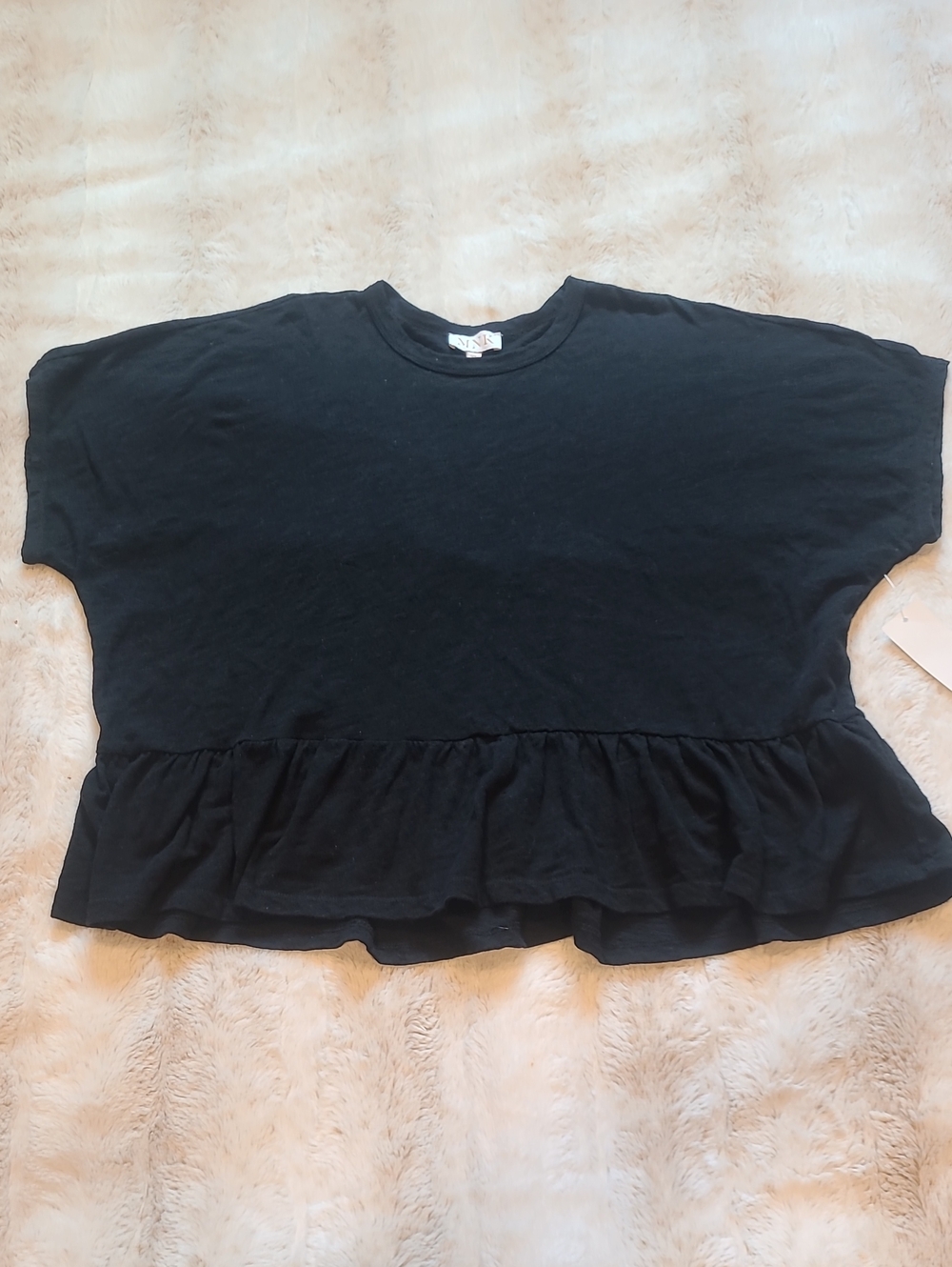 MNK Black Ruffled Hem Jersey Top